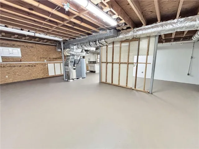 a view of an empty room with racks