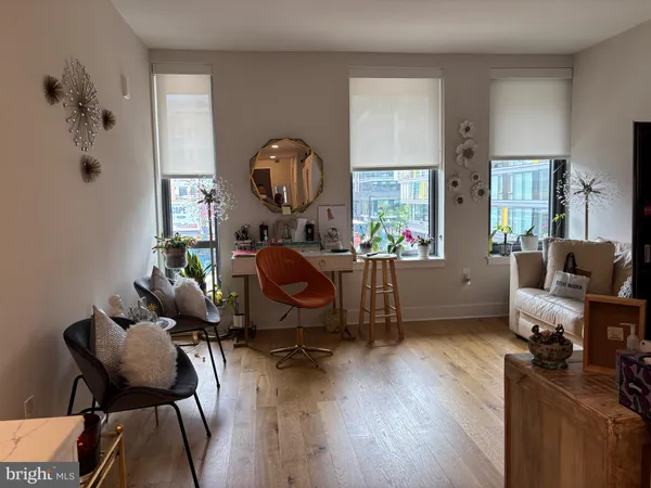 a view of a terrace with seating area