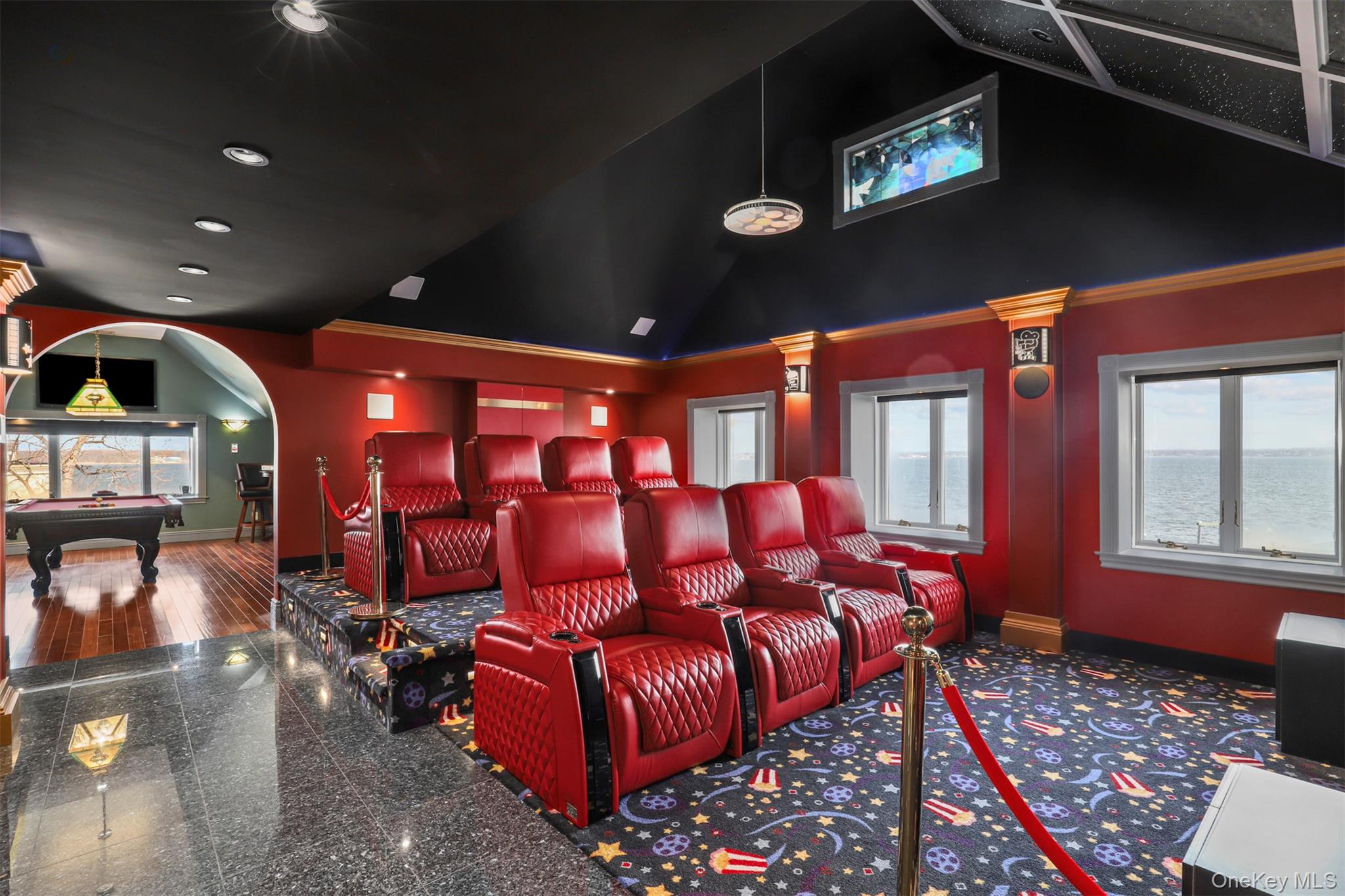 3407 Country Club Road Bronx, NY 10465 - Photo 31 of 34 Cinema with billiards, arched walkways, baseboards, and high vaulted ceiling