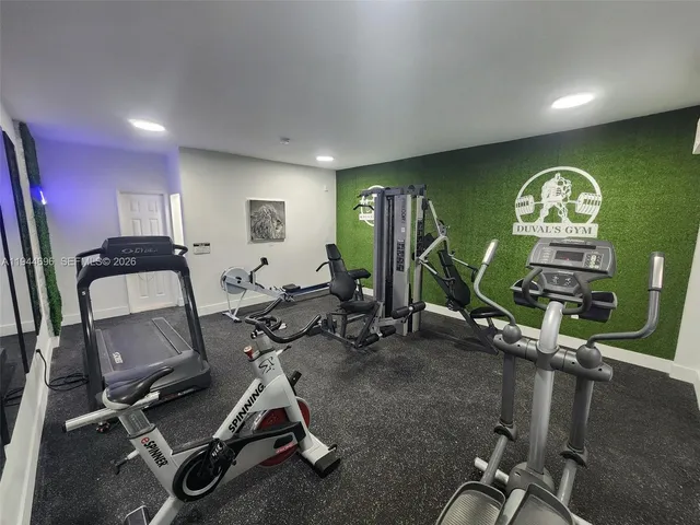 a view of a room with gym equipment