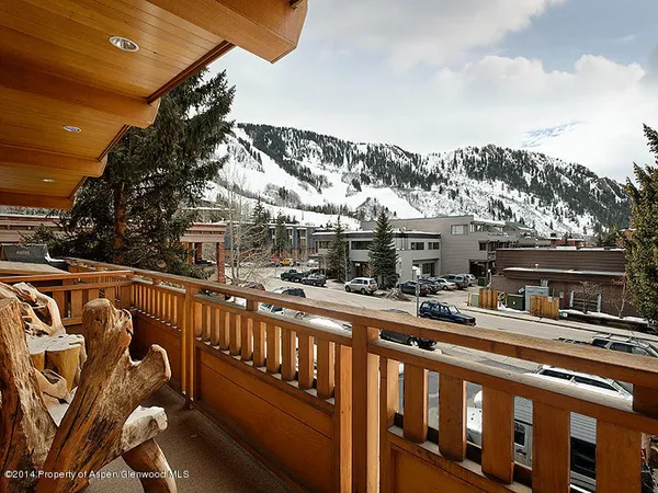 a view of a building from a balcony