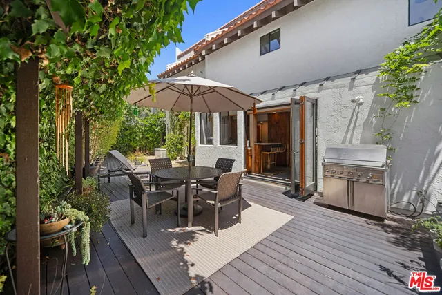 an outdoor space with seating area