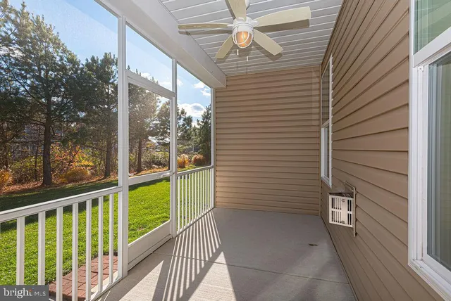 a view of a balcony with door