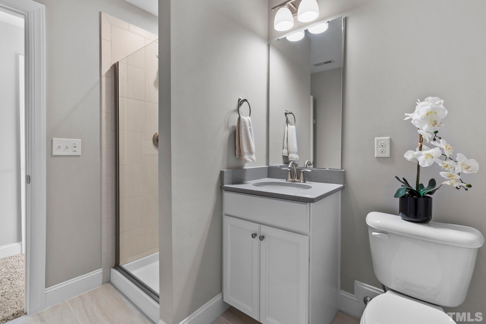 2830 Riley's Pond Drive Apex, NC 27502 - Photo 34 of 54 a bathroom with a toilet a sink and mirror