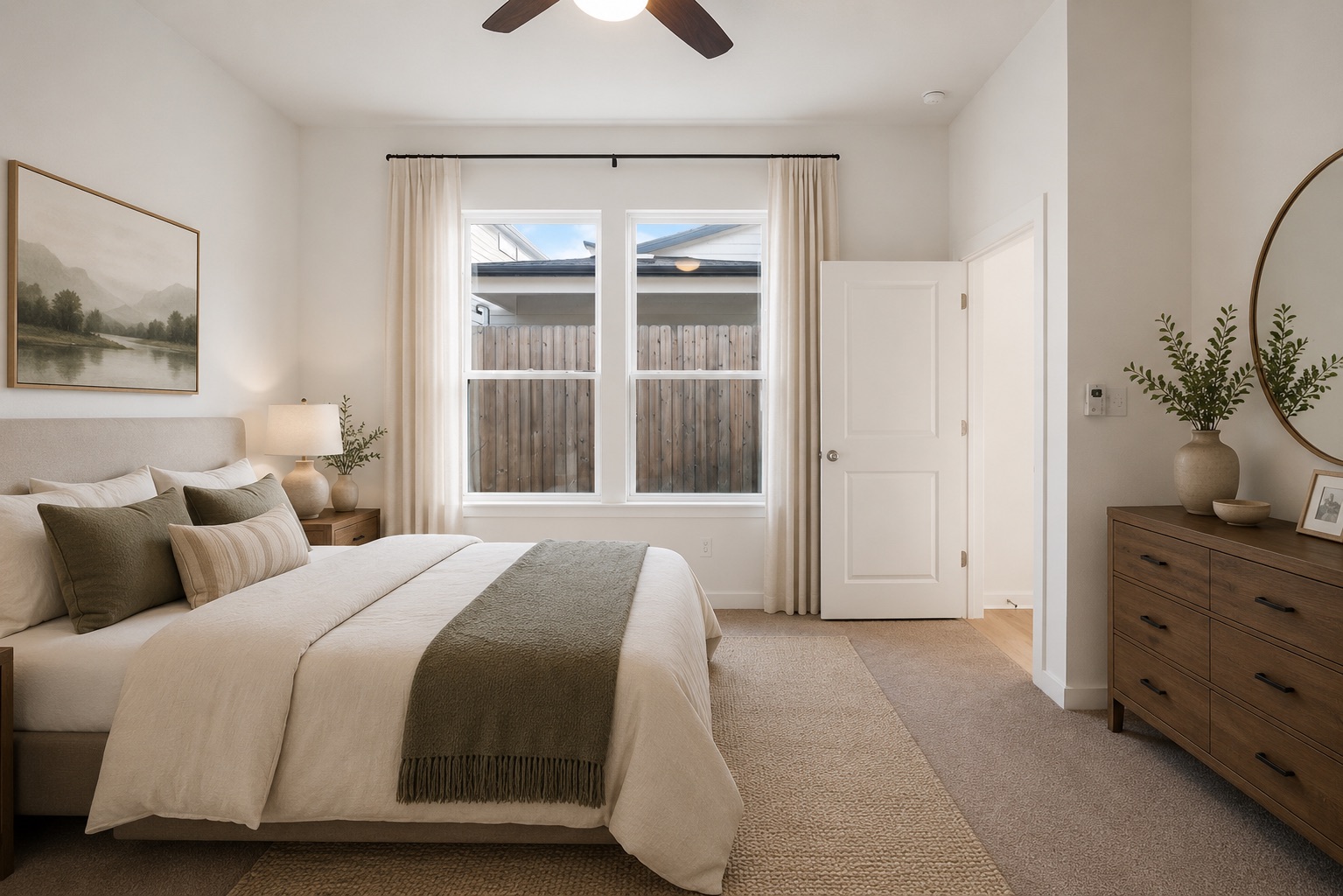 2205 Cento Walk Round Rock, TX 78664 - Photo 11 of 35 A tranquil bedroom features warm neutral tones, soft lighting, and ample natural light through a generous window.