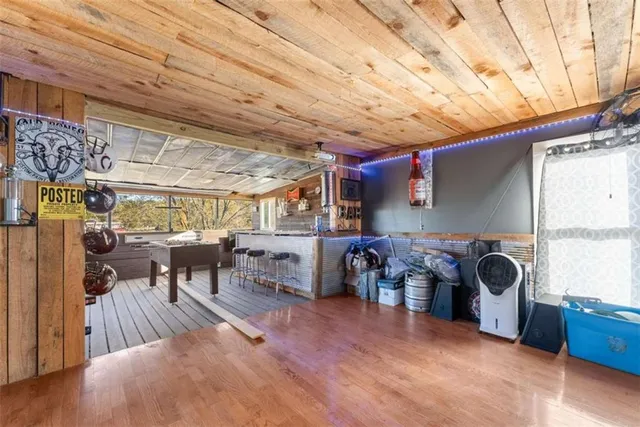 a view of a house with a large window