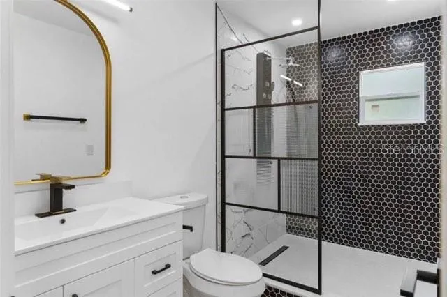 a bathroom with a toilet a sink and mirror