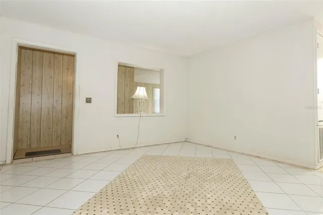 an empty room with a workbench