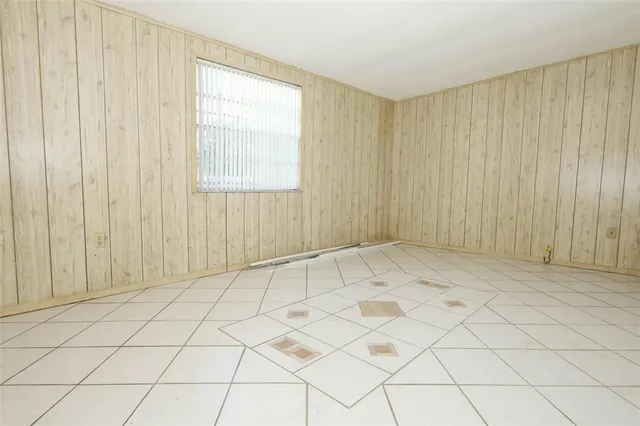 a view of a room with a window