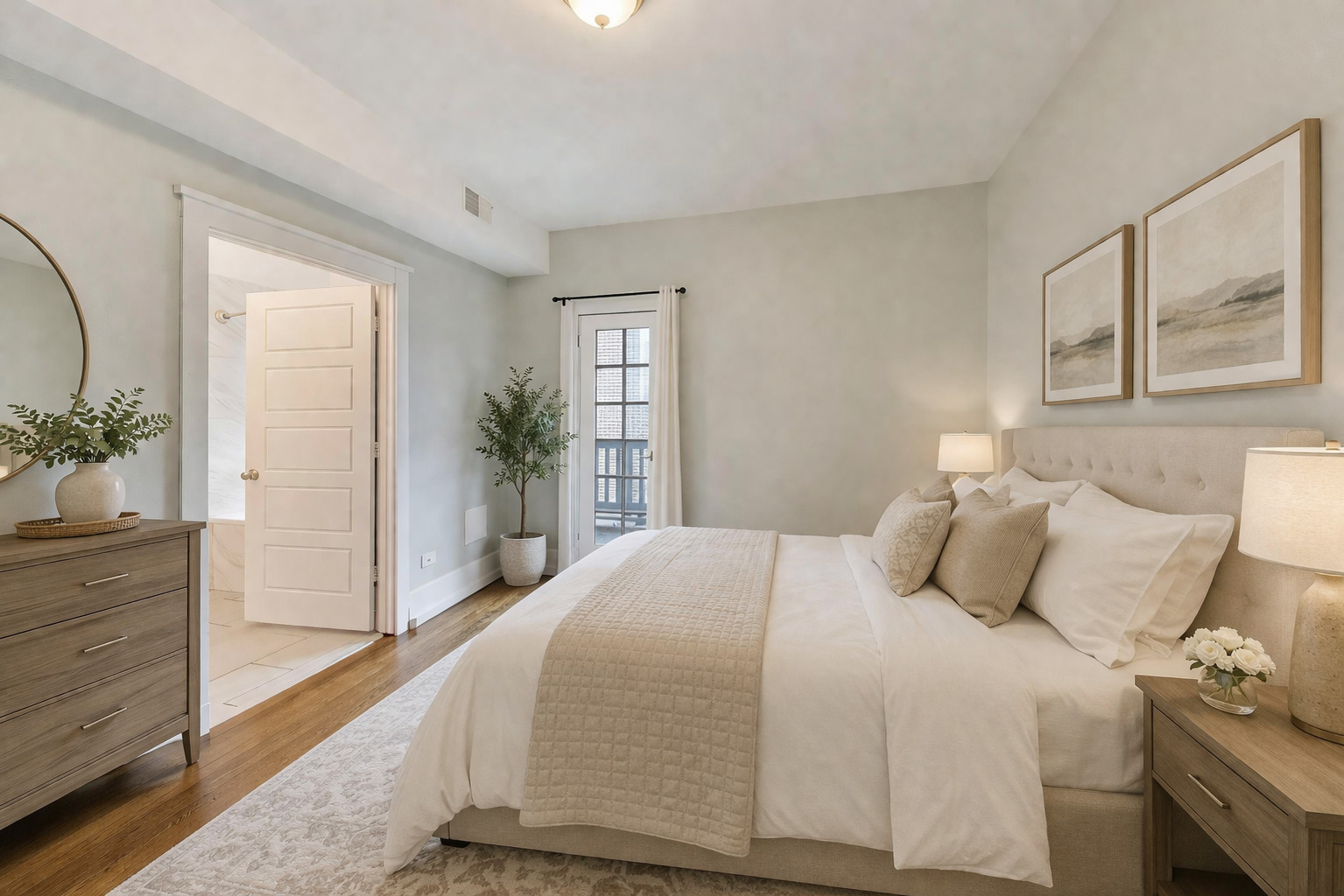 7015 North Sheridan Road Chicago, IL 60626 - Photo 14 of 40 a bedroom with a large bed and a potted plant