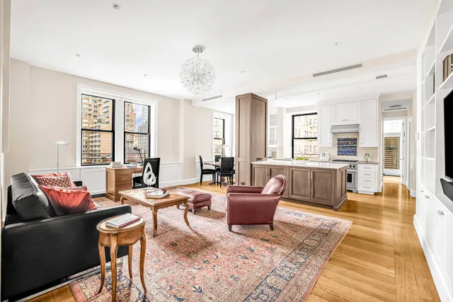 a living room with furniture or couch and a rug