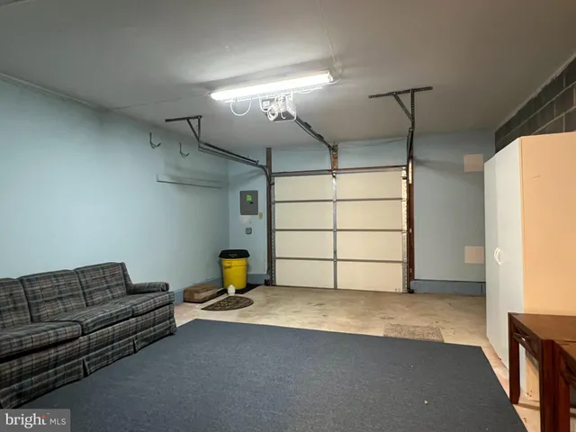 a view of a garage with furniture