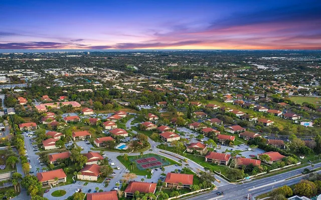 a view of city and green space