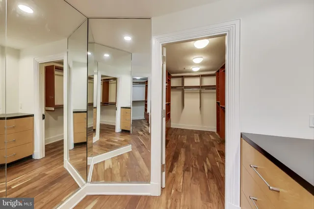 a view of walk in closet with empty racks