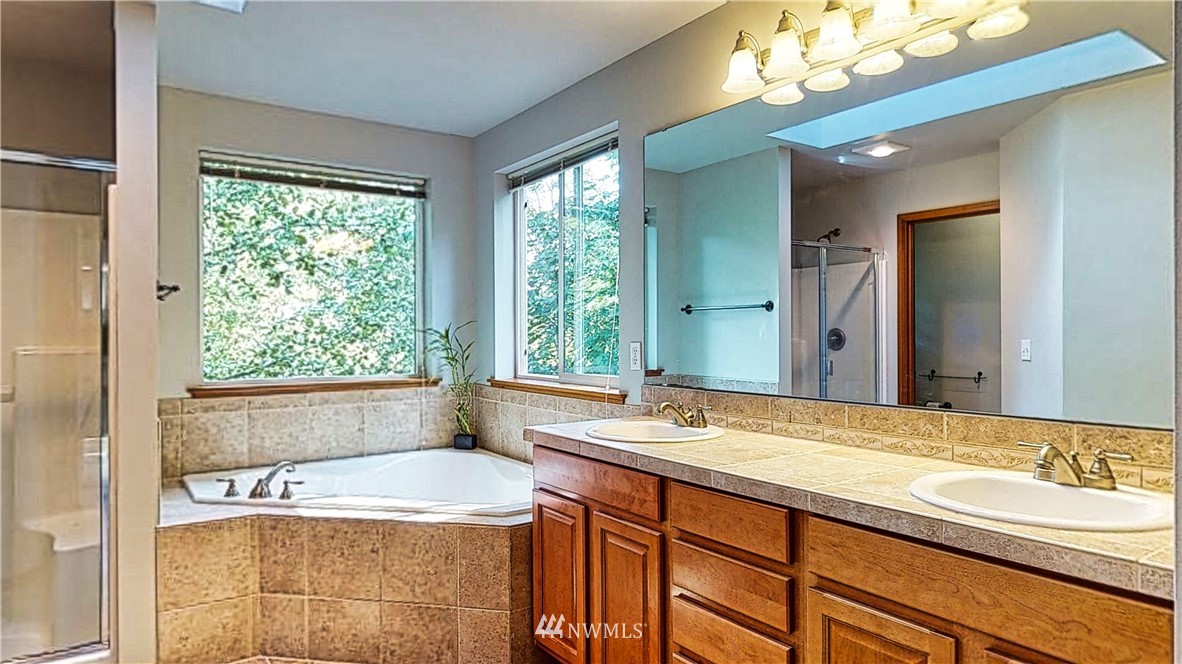 4524 147th Place Southeast Bothell, WA 98012 - Photo 20 of 33 a bathroom with a tub a sink and a large mirror