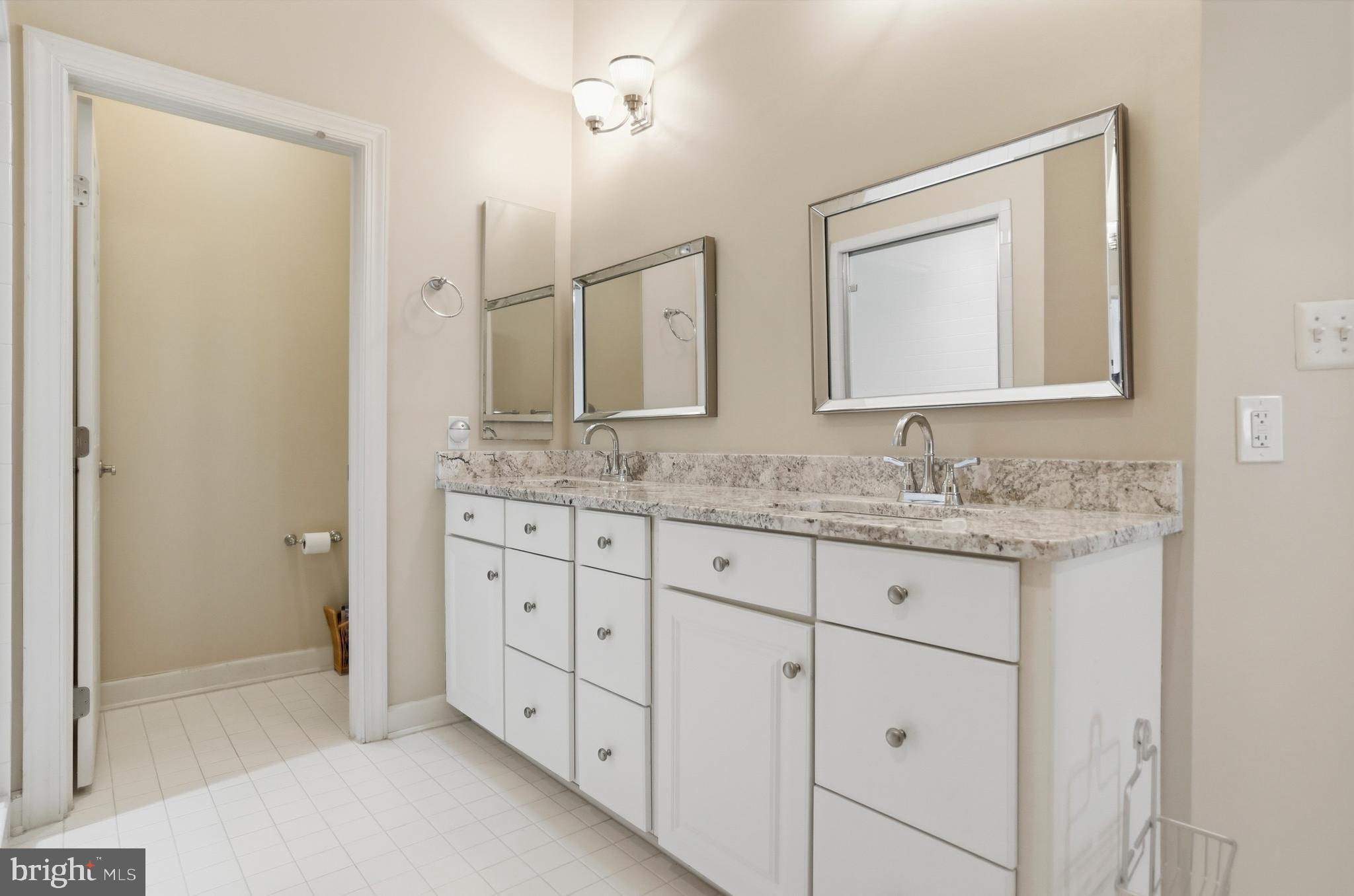 4109 Winterhazel Road, Unit 4109 Baltimore, MD 21208 - Photo 20 of 46 a bathroom with double sink and a mirror