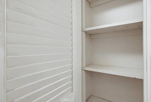 a view of walk in closet with empty racks