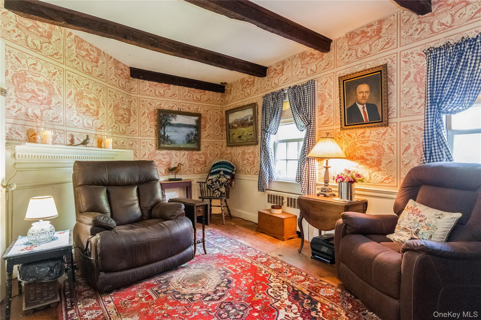93 Widmer Road Wappingers Falls, NY 12590 - Photo 21 of 45 Library, wallpapered walls, beam ceiling, and wide board floors