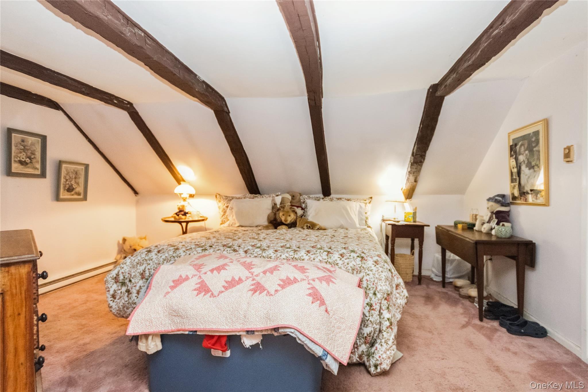 93 Widmer Road Wappingers Falls, NY 12590 - Photo 31 of 45 Wide Board Flrs under Carpet. Bedroom with baseboard heating, Beamed ceiling