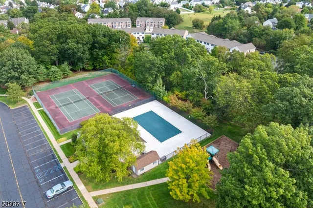 an aerial view of a backyard