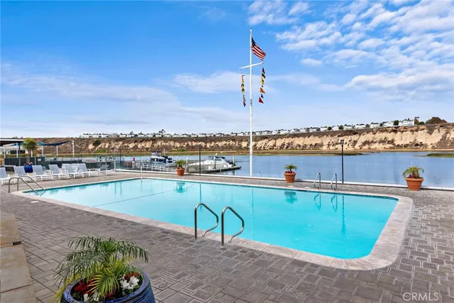 a view of a lake with a terrace
