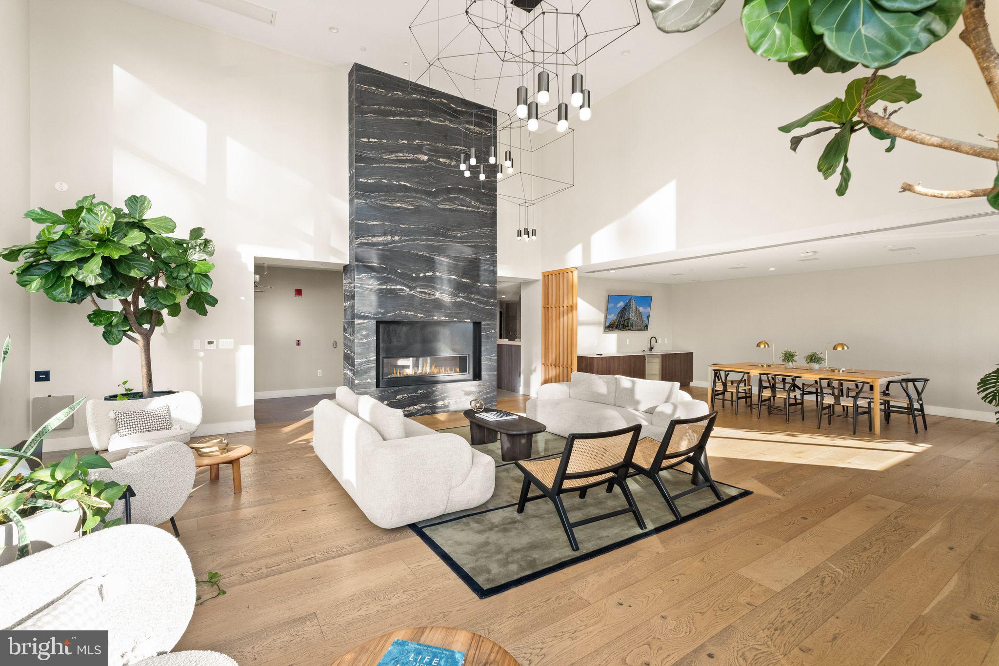 37 L Street Southeast, Unit 1102 Washington, DC 20003 - Photo 37 of 38 a living room with furniture a chandelier and a fireplace