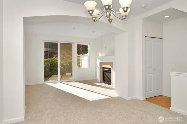 a view of a livingroom with a chandelier
