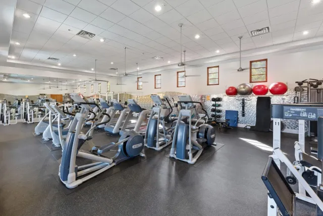 a view of a room with gym equipment