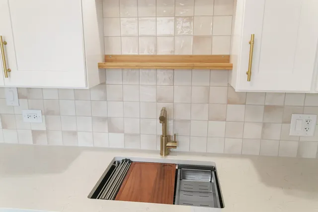 a bathroom with a bathtub