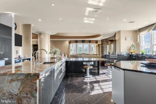 a kitchen with lots of counter top space