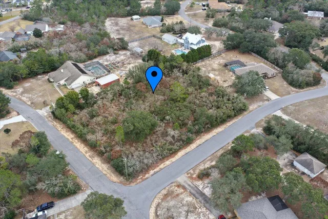 an aerial view of a backyard