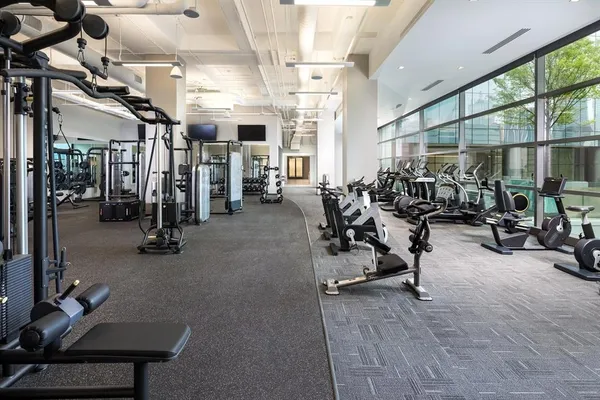 a view of a room with gym equipment