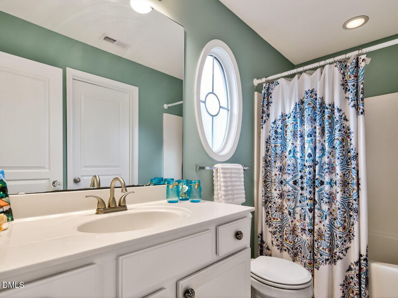 102 Grey Elm Trail Durham, NC 27713 - Photo 23 of 38 a bathroom with a sink a mirror a toilet and a mirror