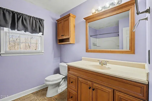 a bathroom with a sink a toilet and mirror