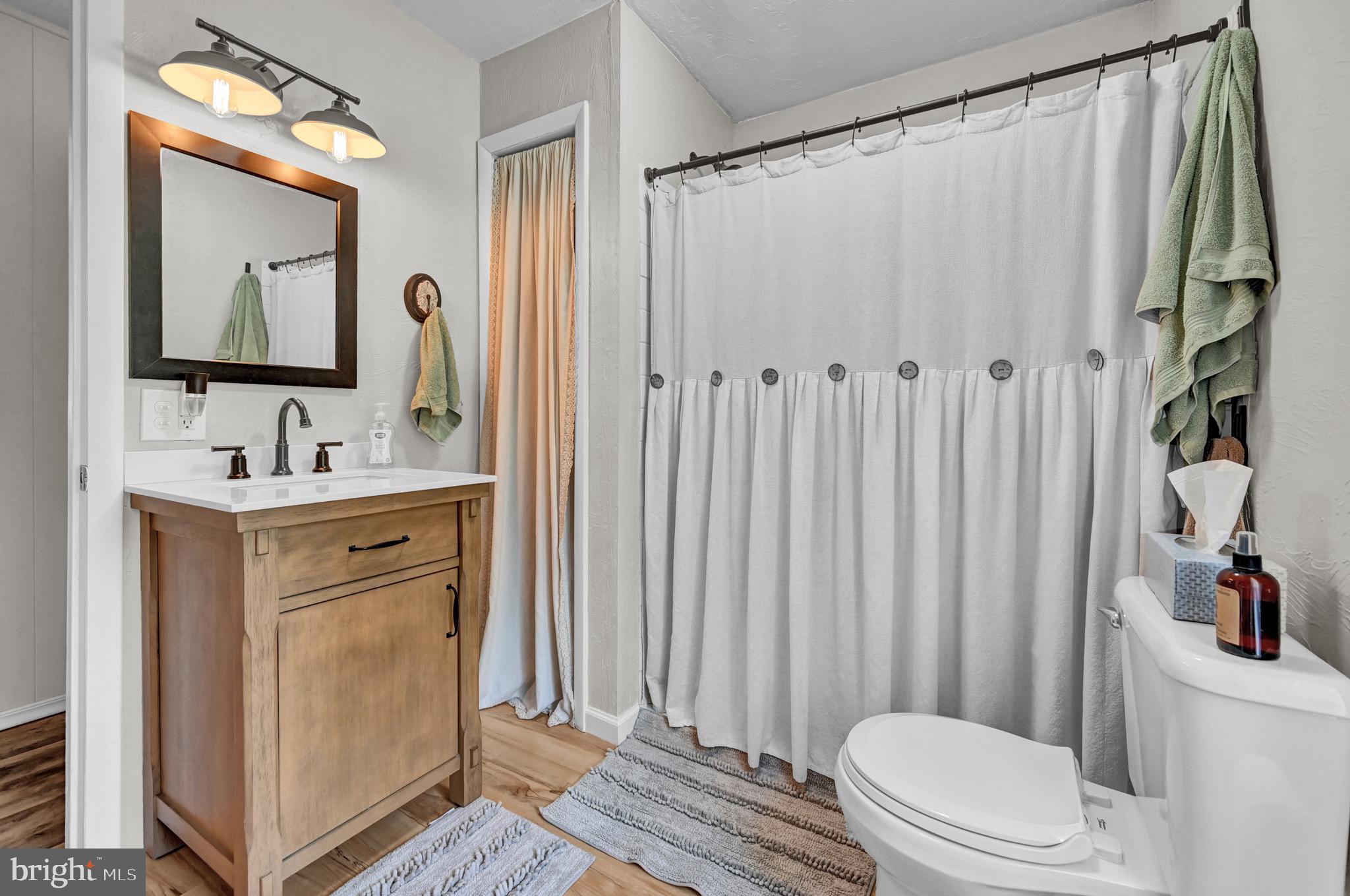 410 Days Mill Road York, PA 17403 - Photo 34 of 38 a bathroom with a sink a toilet a mirror and shower curtain