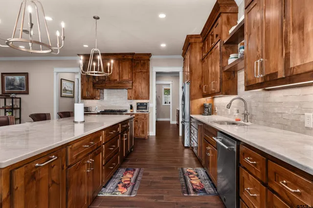 a kitchen with lots of counter top space