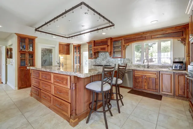 a dining room with a window