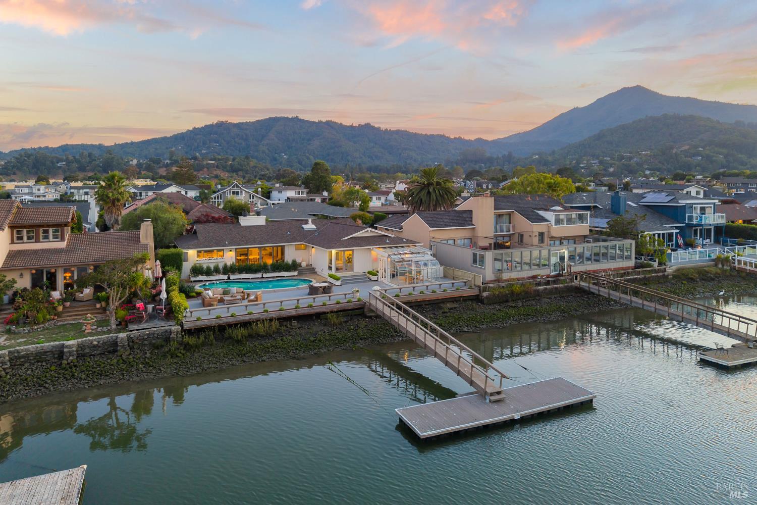 a view of a lake with a mountain