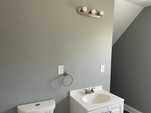 a bathroom with a sink a toilet and a mirror