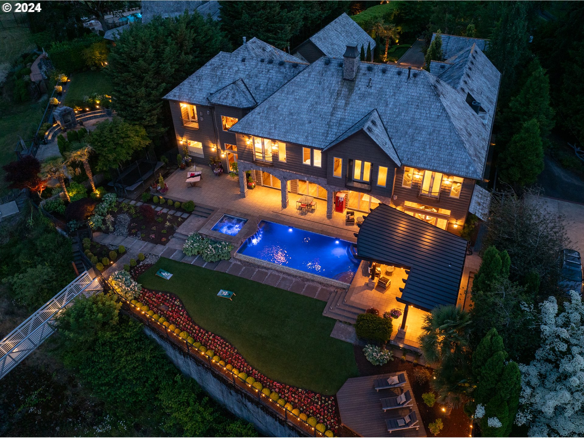 12780 South Fielding Road Lake Oswego, OR 97034 - Photo 48 of 48 an aerial view of a house with a yard basket ball court and outdoor seating