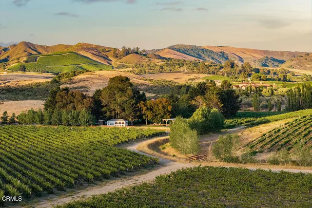 a view of a town with mountains in the background