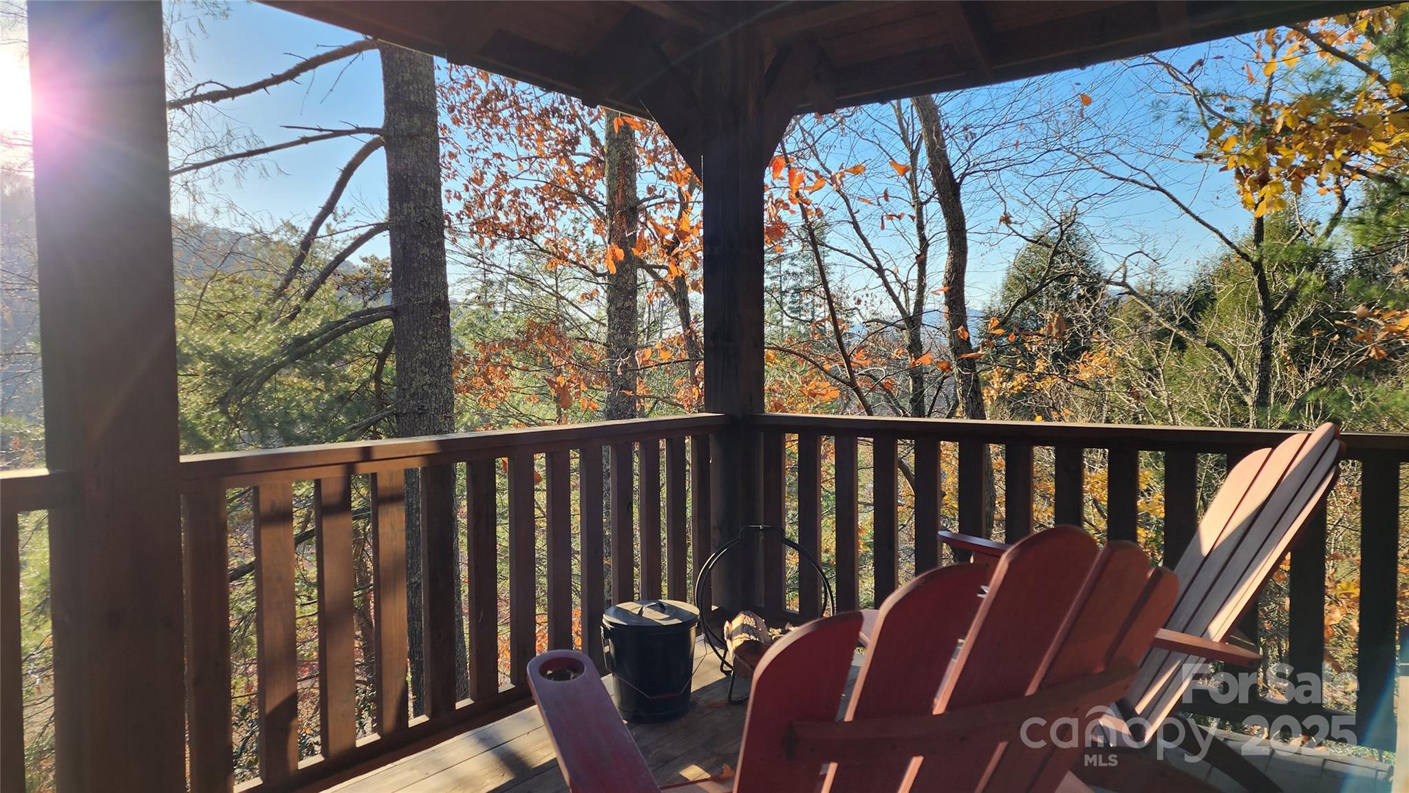 5 Chaucer Road Black Mountain, NC 28711 - Photo 29 of 48 a view of balcony with chairs and wooden fence