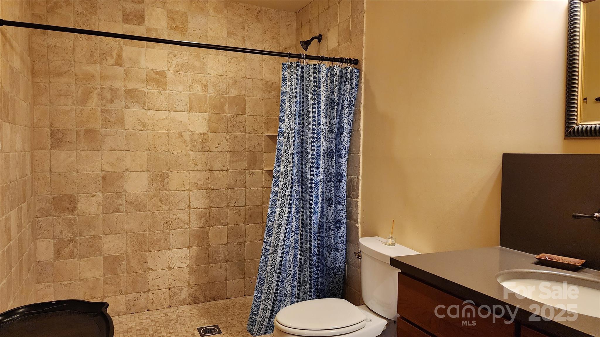 5 Chaucer Road Black Mountain, NC 28711 - Photo 32 of 48 a bathroom with a granite countertop sink toilet and shower