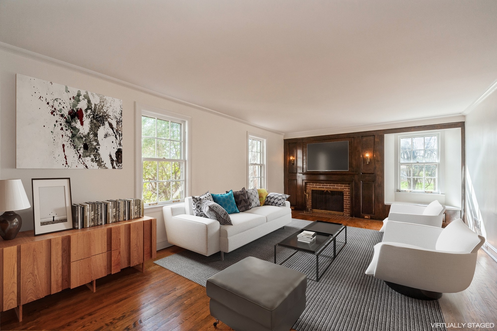 872 Green Bay Road Highland Park, IL 60035 - Photo 4 of 30 a living room with furniture a flat screen tv and a fireplace