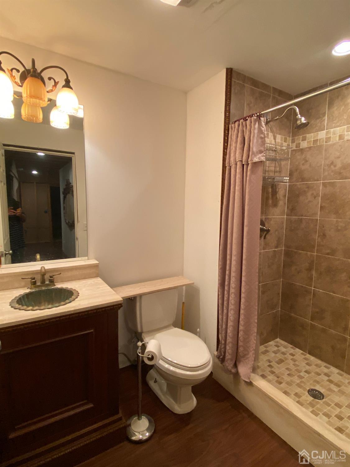 418 Cliff Road Sewaren, NJ 07077 - Photo 34 of 63 a bathroom with a sink a toilet a mirror and shower