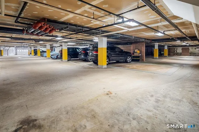 a view of parking garage with lots of stuff