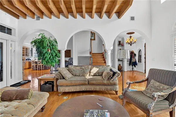 a living room with furniture and a couch