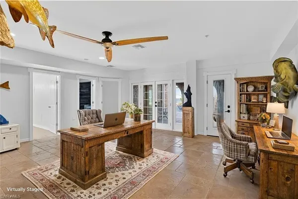 a work room with furniture