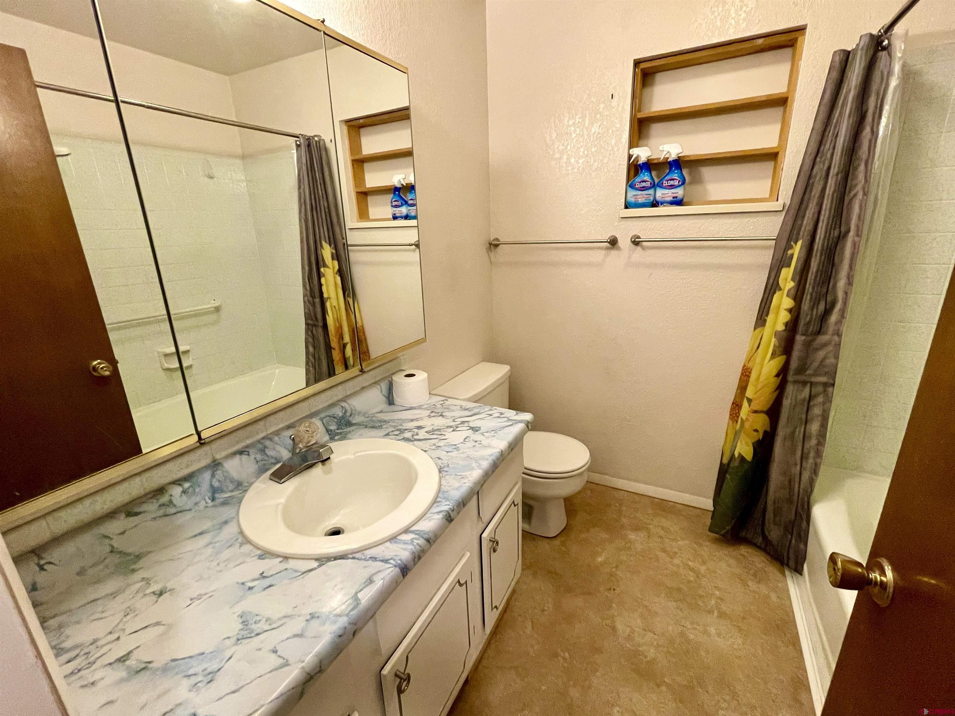 1733 B F Road Delta, CO 81416 - Photo 19 of 24 a bathroom with a granite countertop sink toilet and a mirror
