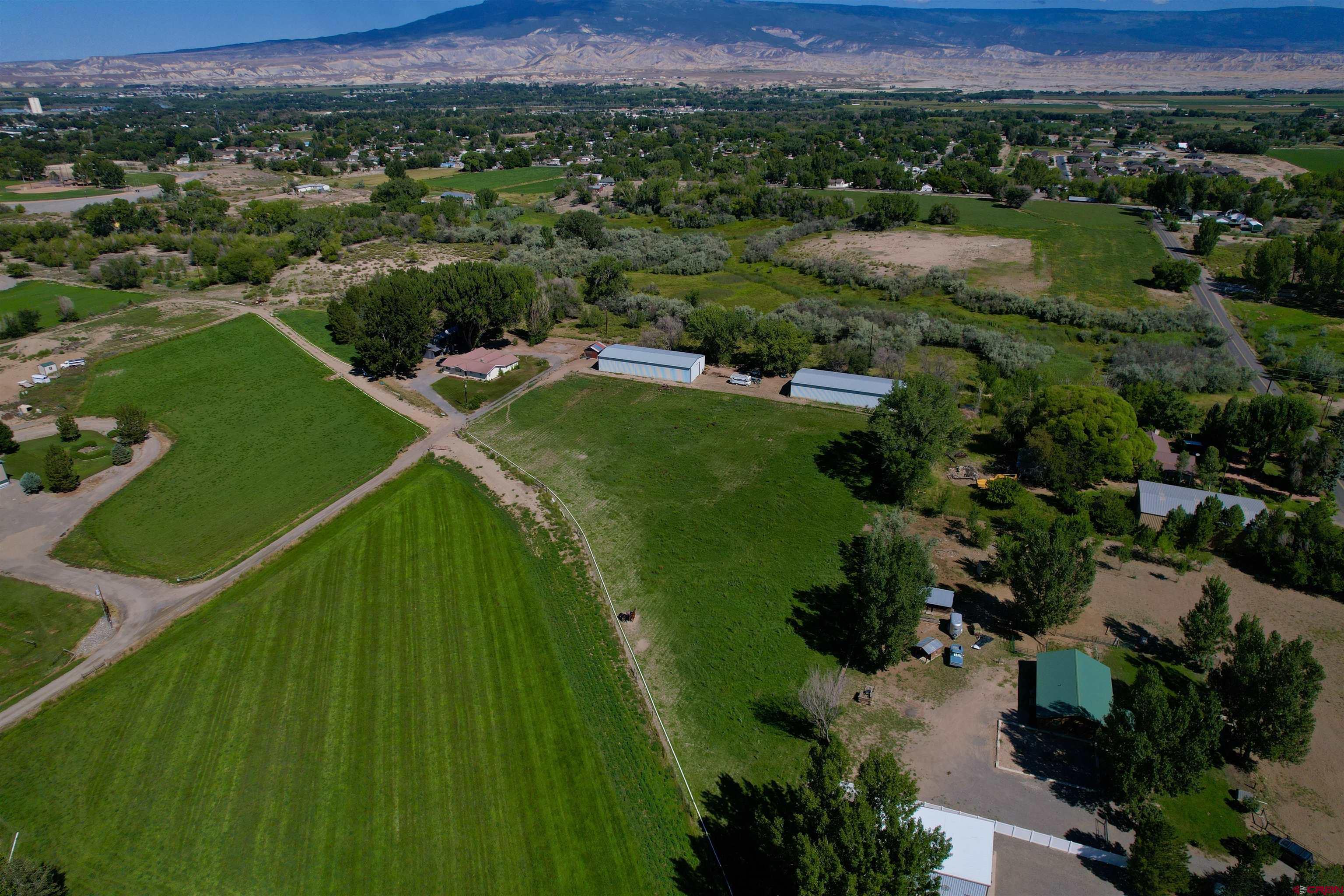 1733 B F Road Delta, CO 81416 - Photo 3 of 24 an aerial view of green landscape with trees houses and mountain view